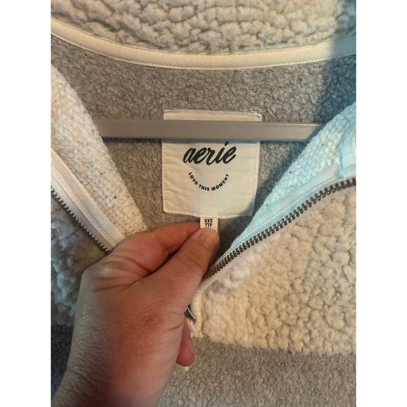 Aerie gray/white oversized Sherpa/fleece quarter zip womens size XXS - Picture 2 of 3